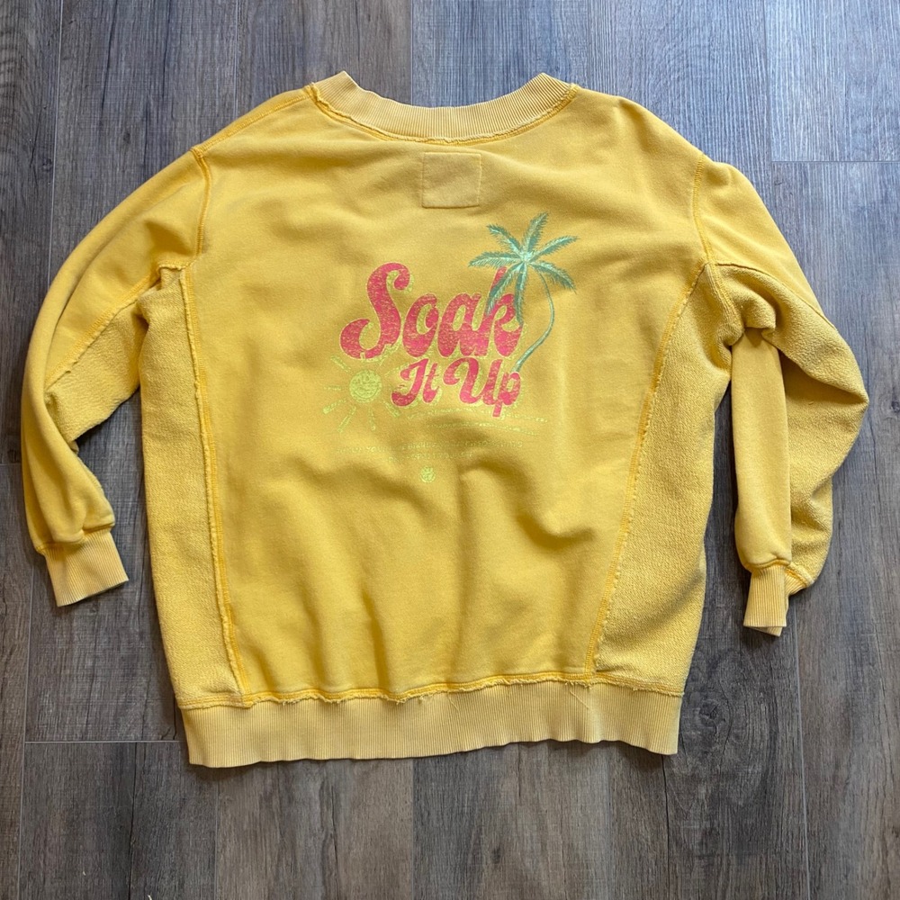Aerie Womens Yellow Soak It Up Graphic V-Neck Sweatshirt Distressed XXS/XS